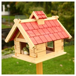 Mucola Vogelhaus Vogelhaus Vögelhäuschen Holz Vogelfutterhaus XXL Vogelvilla, Dachschindeln und Haus sind lasiert beige|bunt|rot
