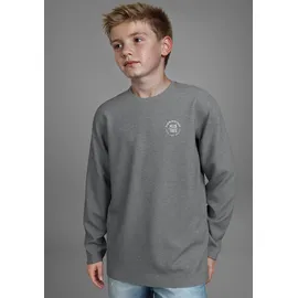 H.I.S. Langarmshirt "2er Pack Shirts mit Logoprint für Jungen", Jungen, Gr. 140/146, grau (marine, anthrazit meliert), Jersey, Obermaterial: 100% Baumwolle. Obermaterial Melange: 60% Baumwolle, 40% Polyester, unifarben, Basic, Shirts Langarmshirt, Für TEENS.