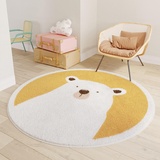 iyoimono Rund Teppich Gelber Bär Teppich für Wohnzimmer Kinderzimmer Teppich 100 cm Runder Beige Outdoor Teppiche Kinderteppich Dekorative Kurzer Plüsch Teppich Runder Fußmatte