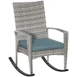 Schaukelstuhl Schwingsessel Gartenstuhl mit Kissen, Polyrattan+Metall, Grau, 66 x 88 x 98 cm - Grau