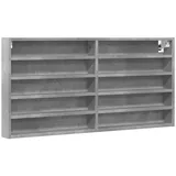 vidaXL Vitrinenschrank, Sammlervitrine 10 Ablagen, Hängevitrine Wandregal für Wohnzimmer, Glasvitrine Wandvitrine Hängeregal, Betongrau Holzwerkstoff