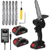 Kettensäge, 6 Zoll 21V Elektro-Kettensäge, Tragbare Akku Kettensäge mit 2x Batterie 5x Kette 1x Führungsplatte und 1x Ladegerät, Bürstenmotor...