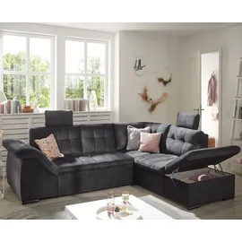 Stella Trading Estrella Ecksofa 283 x 217 cm, mit Schlaffunktion und Bettkasten Schwarz, - Schwarz