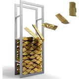 lawa living and lifestyle Kaminholzregal innen Metall verzinkt 60x25x150 Silber Feuerholzregal Brennholzregal außen Stapelhilfe Kaminholz Kaminregal - Silber