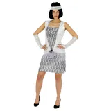 Silbernes 20er Jahre Kostüm für Damen Charleston Kleider Karneval Fasching Motto-Party Größe XL
