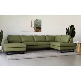 Home Affaire Wohnlandschaft HOME AFFAIRE "Pinto, 350 cm, U-Form, XXL, mit Ottomanen", grün, B:350cm H:85cm T:206cm, Luxus-Microfaser in Lederoptik (100% Polyester);Cord (92% Polyester, 8% Polyamide), Sofas, Wohnlandschaft, Cord, Chenille, Lederoptik, mit Keder,