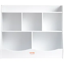 VEVOR Holz Kinderaufbewahrung Cubby Spielzeugaufbewahrung Organizer mit Bücherregal 5-Cubby Weiß