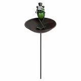 Vogelbad mit Froschfigur und Fernglas am Stab, dekorative Vogeltränke für Garten und Beet, Vogelbad mit Schale 22 cm, Gartenstecker 109 cm, originelle Gartendeko