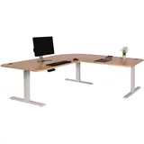 Mendler Eck-Schreibtisch HWC-D40, Computertisch elektrisch höhenverstellbar 178x178cm 84kg MVG ~ hellbraun, weiß