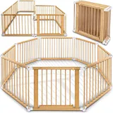 KIDUKU KIDUKU® 7,2 Meter Laufgitter weiß XXL klappbar inkl. Tür, bestehend aus 8 Elementen, individuell formbar Laufstall Absperrgitter - Naturbelassen
