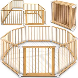 KIDUKU KIDUKU® 7,2 Meter Laufgitter weiß XXL klappbar inkl. Tür, bestehend aus 8 Elementen, individuell formbar Laufstall Absperrgitter - Naturbelassen
