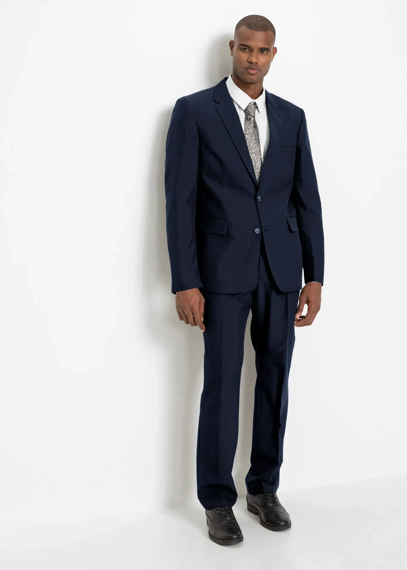 Anzug BONPRIX, Herren, Gr. 54, N-Gr, blau (dunkelblau, weiß, puderblau), Web, Obermaterial: 100% Polyester. Obermaterial 2: 100% Baumwolle. Futter: 100% Polyester, gepflegt, unifarben, festlich, bequem, Anzüge, festlicher Stil, bequeme Passform, aus Polyester und Baumwolle