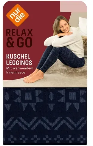 NUR DIE Damen Kuschel Leggings - blau - 44-46