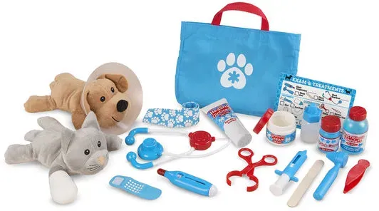 Melissa & Doug Tierärzte Spielset 24-teilig bunt Holz/Kunststoff – Hund & Katze, Stethoskop, Tragetasche, für Kinder 3-7 Jahre