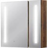 kleankin Badezimmerschrank mit LED beleuchtetem Spiegel Badezimmermöbel 2 Türen mit 3 Ebenen 70 x 15 x 65 cm Holzoptik   Aosom