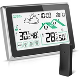 Wetterstation Funk mit Außensensor, Wettervorhersage/Thermometer/Funkwetterstation/Digitaluhr/LCD Touchscreen/DCF Funkuhr für Temperatur und Feuchtigkeitsüberwachung Innen/Außen