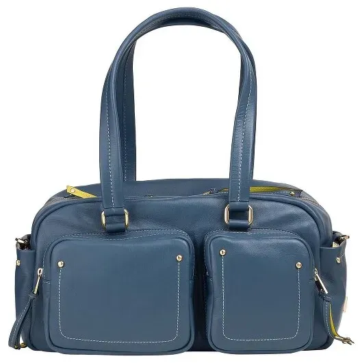 DuDu Pocket Schultertasche Leder 33 cm  blau