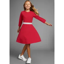 Kidsworld Skaterkleid "mit Glitzerband", Mädchen, Gr. 152/158, N-Gr, rot, Jersey, Obermaterial: 95% Baumwolle, 5% Elasthan, unifarben mit Farbeinsatz, ausgestellt kniefrei, Rundhals, abgesteppte Kante, Kleider, festlich, kniefrei, 3/4-Ärmel, aus Baumwollmischung