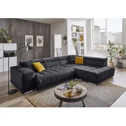 Ecksofa DIE PLANBAR "MP-IN15053 L-Form", grau (anthrazit), B:323cm H:73cm T:222cm, Sofas, wahlweise mit Kopfteilverstellung und manueller Vorziehbank