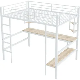 XDOVET Hochbett mit Schreibtisch 90 x 200 cm MDF weiß