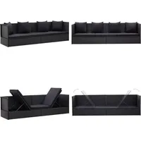 Garten-Sofabett mit Kissen Poly Rattan Schwarz - Sonnenliege - Gartenliege - Loungebett - Rattan Möbel - Outdoor Möbel - Home & Living