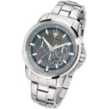 MASERATI Chronograph Maserati Edelstahl Armband-Uhr, (Chronograph), Herrenuhr Edelstahlarmband, rundes Gehäuse, groß (ca. 52x44mm) silber silberfarben