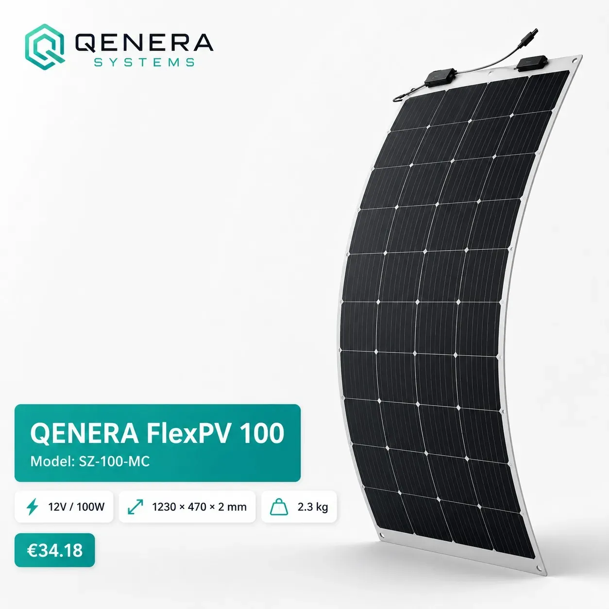 QENERA FlexPV 100 Solarmodul SZ-100-MC - 100W 12V CPC 1230x470x2 mm - 0% MwSt. (gem. § 12 Abs. 3 UStG)