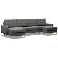 Mebligo - Ecksofa mit Schlaffunktion und Bettkasten Elma, U-Sofa, Sofa U Form (BxTxH) 294 x 140 x 88 cm, Couch Wohnzimmer, Ecke Sofa Wohnlandschaft, Schlafsofa, Dunkelgrau (Lux 6)