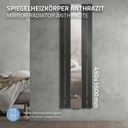LuxeBath Spiegel  Heizkörper Anthrazit Handtuchheizung Radiator Heizung 450x1600mm