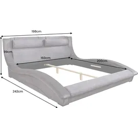 Riess-Ambiente Bett SWING 160x200cm grau Samt geschwungenes Doppelbett