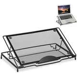 Relaxdays Laptopständer, klappbar, Halter für Notebook & Tablet, bis 14 Zoll, 3 Winkel, Mesh-Design, Stahl, schwarz