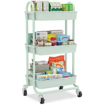 Sekey Rollwagen, mit 3 Ebenen | 360°-Gummiräder mit Bremse | Glatt lackiert & rostfest | Gekrümmter Griff | für Küche, Bad, Büro, Wohnzimmer, Schlafzimmer | Mintgrün