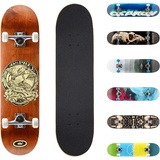 Osprey Komplettes Skateboard, 78,7 x 20,3 cm, Doppel-Kick-Skateboard für Kinder und Erwachsene, konkaves Deck, inklusive Griffband, Deck und Rädern, in Sk8 We Trust Multiple Designs, Braun