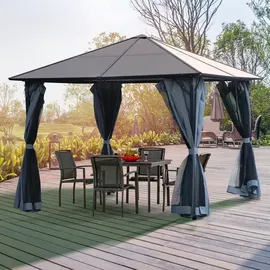Outsunny Gartenpavillon 3 x 3 m inkl. Seitenteile braun/dunkelgrau