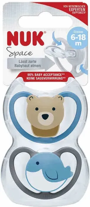 NUK Space Silikon Beruhigungssauger 6-18m 2 St (Zufällige Lieferung, Auswahl des Designs nicht möglich)