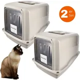 GarPet 2x Katzenklo mit Deckel XXL Katzentoilette große Katzen Klo WC Haubentoilette grau inkl. Aktivkohlefilter Doppelpack Sparpaket
