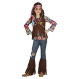 FIESTAS GUIRCA Happy Hippie Mädchen Kostüm – 70er Jahre Outfit mit Hippie–Stirnband, buntem Batik Oberteil, Weste und Hose für Mädchen von 7-9 Jahren