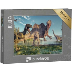 puzzleYOU Puzzle Puzzle 1000 Teile XXL „Spinosaurus und Deinonychus, 3D-Illustration“, 1000 Puzzleteile, puzzleYOU-Kollektionen Dinosaurier, Tiere aus Fantasy & Urzeit