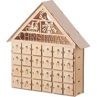 Weihnachts-Adventskalender aus Holz mit 24 leeren Aufbewahrungsschubladen, Hausform, Weihnachts-Countdown-Kalender, Heimdekoration B