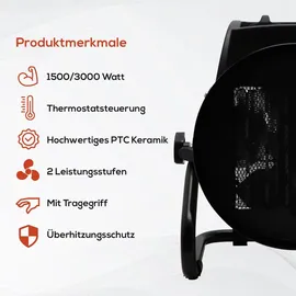 Tronitechnik Keramikheizer Heizlüfter 3000 Watt, Tragegriff, PTC Keramik, Thermosteuerung