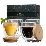 Königsglas Gläser-Set Swing doppelwandige Gläser 2/4er Glas Set 250/350 ml Cocktailgläser, Premium Latte Macchiato Gläser aus Borosilikatglas, Trinkglas Kaffee Cappuccino Tasse Teeglas weiß 25 cl | 250 ml | Ø 8.5 cm x 9 cm