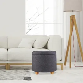 Relaxdays Sitzhocker mit Stauraum, gepolsterter Hocker rund, für Wohnzimmer, Leinen-Optik, H x D: 41 x 44 cm, dunkelgrau