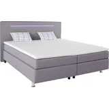 Collection AB Boxspringbett COLLECTION AB "London, inklusive Topper und Kissen, mit LED-Beleuchtung", grau (hellgrau, anthrazit), B:190cm L:206cm, Komplettbetten, Boxspringbett, Boxspringbett erhältlich in 90cmx200cm, 140cmx200cm & 180cmx200cm