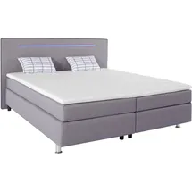 Collection AB Boxspringbett COLLECTION AB "London, inklusive Topper und Kissen, mit LED-Beleuchtung", grau (hellgrau, anthrazit), B:190cm L:206cm, Komplettbetten, Boxspringbett, Boxspringbett erhältlich in 90cmx200cm, 140cmx200cm & 180cmx200cm