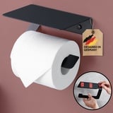 DEKAZIA® Toilettenpapierhalter ohne Bohren schwarz | Klopapierhalter ohne Bohren | Klorollenhalter ohne Bohren Klopapierhalter schwarz Toilettenpapierhalter schwarz matt WC Papier Halterung mit Ablage