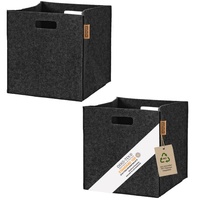 MIQIO® Design Aufbewahrungsbox aus Filz Stoff | 2er Set Aufbewahrungskorb | Faltbox 30x30x30 cm | Organizer Kisten passend für Kallax Regal | Dunkelgrau - Schwarz