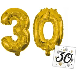Procos - Folienballons - Zahlen 3 & 0 für 30. Geburtstag (33cm, gold) + Servietten »30«