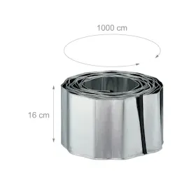Relaxdays Rasenkante 10m, Beetbegrenzung aus Metall, verzinkt, flexibel, Umrandung f. Beet oder Rasen, 16cm hoch, silber
