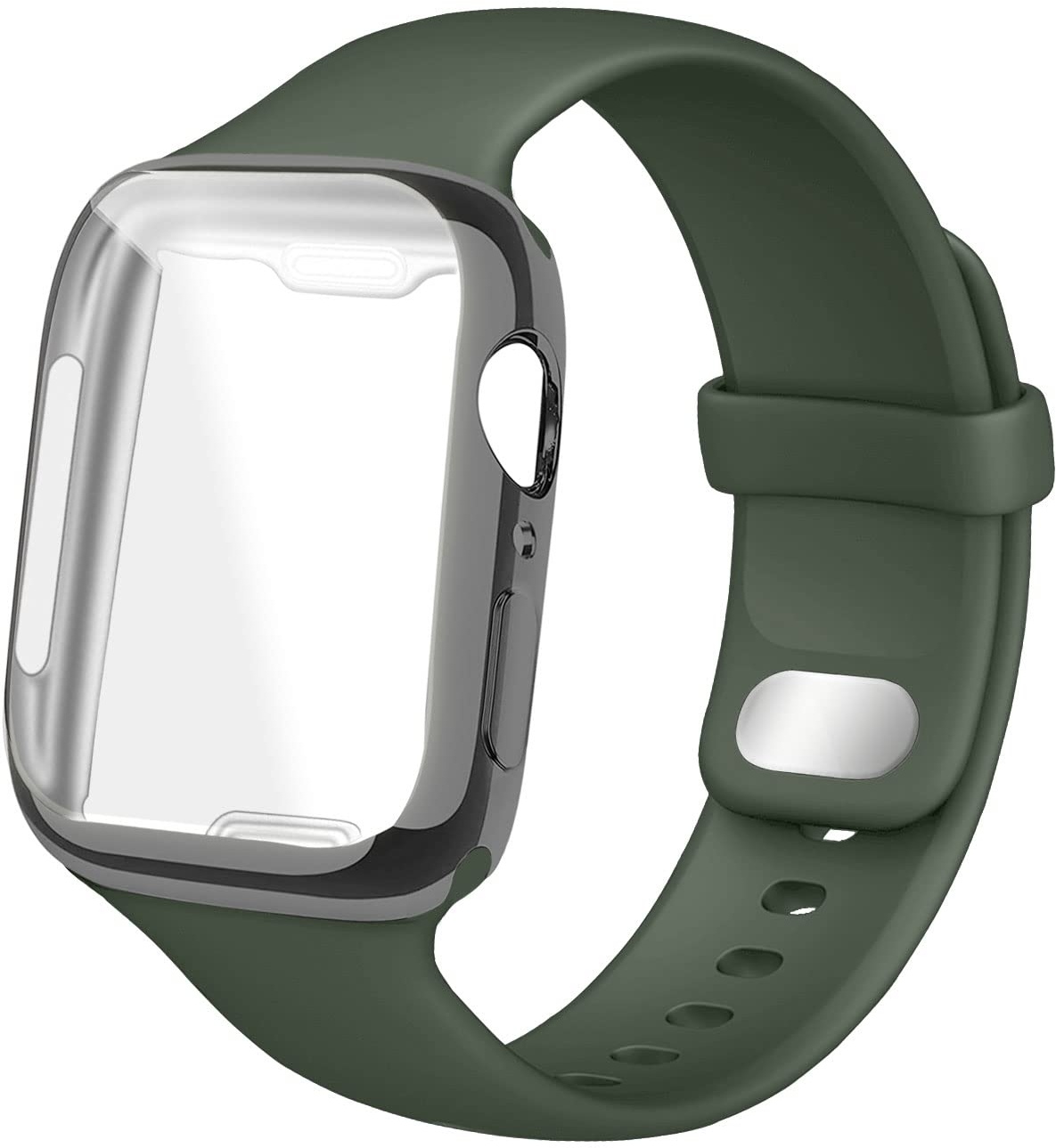 HdanMole Silikon Armband mit Displayschutz Hülle Kompatibel mit Apple Watch Armband 38mm 40mm 41mm 42mm 44mm 45mm, Herren Damen Ersatzarmbänder für iWatch Series 7 6 5 4 3 2 1 SE, 41mm Dunkel Grün