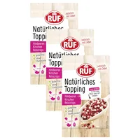 RUF Natürliches Topping mit Himbeeren, Kirschen, Reiscrisps, ohne künstliche Zusatzstoffe, Fruchtmix für Porridge und Gebäck, glutenfrei, vegan, 15g (Packung mit 3)